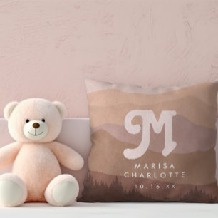 Rosa Boho Monogram Mountain & Forest Retro Kinderz Kissen