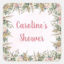 Rosa Boho Pampas Gras Favor Stickers | Hochzeit