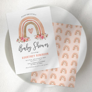 Rosa Boho Regenbogen Mädchen Baby Shower Einladung