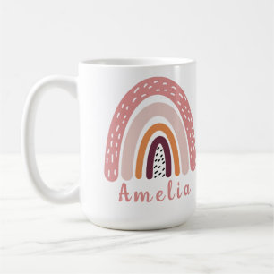 Rosa Boho Regenbogen mit Personalisiertem Namen Kaffeetasse