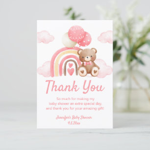 Rosa Boho-Regenbogen-Teddybär-Mädchen-Baby-Party Dankeskarte