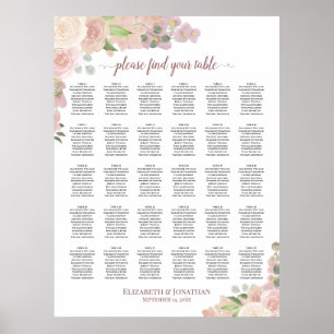 Rosa Boho-Rosen 30er Tisch Sitzordnung Hochzeit Poster