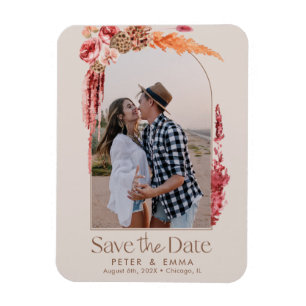 Rosa Boho Save the Date Pampas Grass Foto Magnet