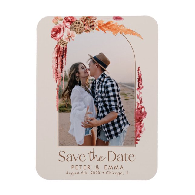 Rosa | Boho Save the Date Pampas Grass Foto Magnet (Vertikal)