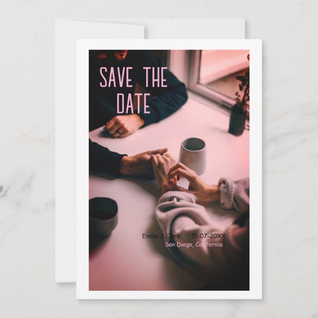 rosa Boho Save-the-Date-QR-Code mit Webseitenname  Einladung (Vorderseite)