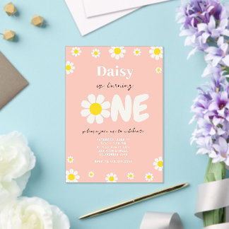 Rosa Boho Süße Gänseblümchen Erster Geburtstag Acryleinladungen