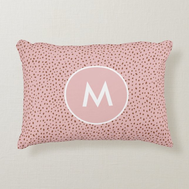Rosa & Boho Terracotta Brown Dots Monogramm Dekokissen (Vorderseite)