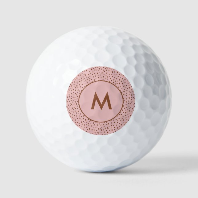 Rosa & Boho Terracotta Brown Dots Monogramm Golfball (Vorderseite)