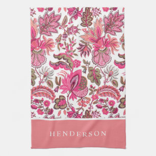Rosa Boho Vintage Blumenmonogramm Geschirrtuch