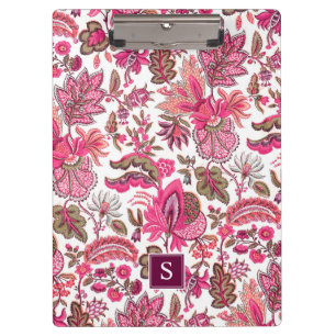 Rosa Boho Vintage Blumenmonogramm Klemmbrett
