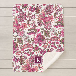 Rosa Boho Vintage Blumenmonogramm Sherpadecke