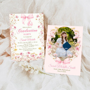Rosa Boho Wildblumen Abschlussfeier Einladung