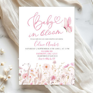 Rosa Boho Wildblumen-Baby-Baby-Party Einladung