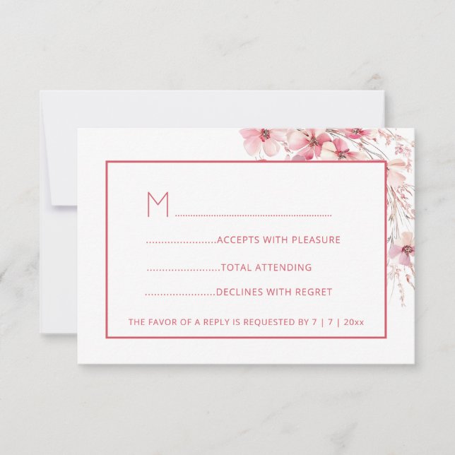 Rosa Boho Wildblumen RSVP Karte (Vorderseite)