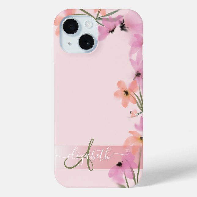 Rosa Boho Wildblumenwiese Monogramm Case-Mate iPhone Hülle (Rückseite)