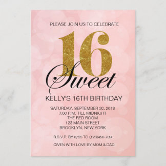 Rosa Bokeh beleuchtet GoldGlitzer-Einladung des Einladung