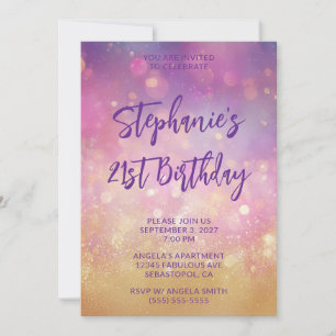 Rosa Bokeh Gold Glitter Glamour Geburtstag 21 Einladung