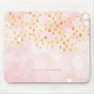 Rosa Bokeh und Raindrops Gold Foil Confetti Mousepad