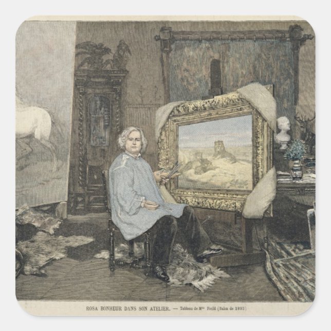 Rosa Bonheur im Studio Quadratischer Aufkleber (Vorderseite)