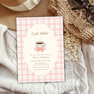 Rosa Bonjour Cafe Bébé Kaffee Gingham Babyparty Einladung