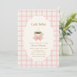 Rosa Bonjour Cafe Bébé Kaffee Gingham Babyparty Einladung
