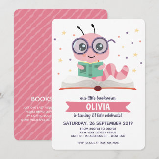 Rosa Bookworm Buch Geburtstagsparty Einladung