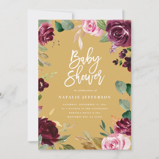 Rosa, Bordeaux, + Feigenfarbenfloral und Skript (Vorderseite)