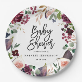 Rosa, Bordeaux, + Feigenfarbenfloral und Skript Pappteller