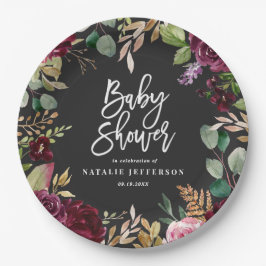 Rosa, Bordeaux, + Feigenfarbenfloral und Skript Pappteller