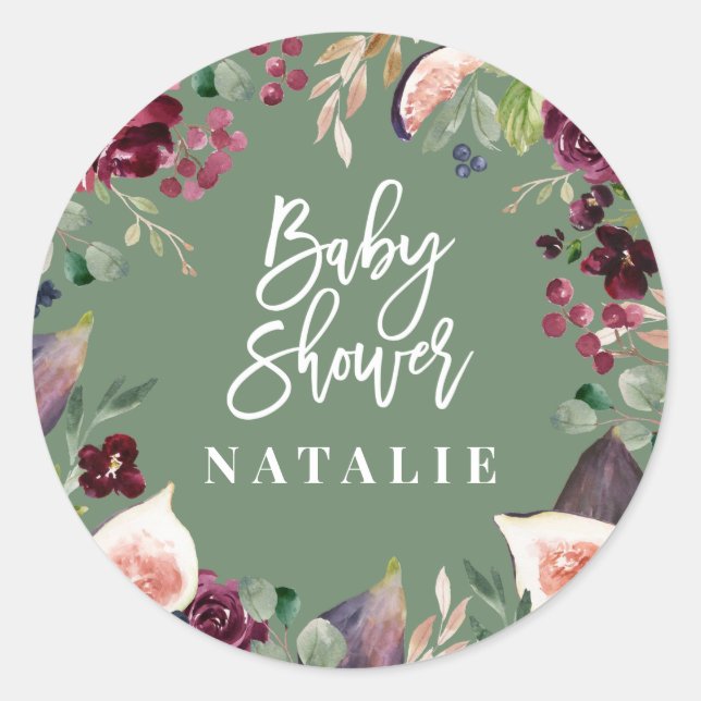 Rosa, Bordeaux, + Feigenfarbenfloral und Skript Runder Aufkleber (Vorderseite)