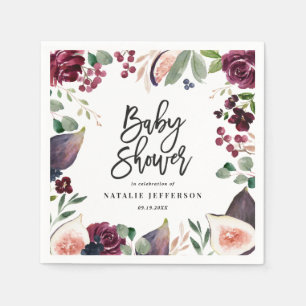 Rosa, Bordeaux, + Feigenfarbenfloral und Skript Serviette