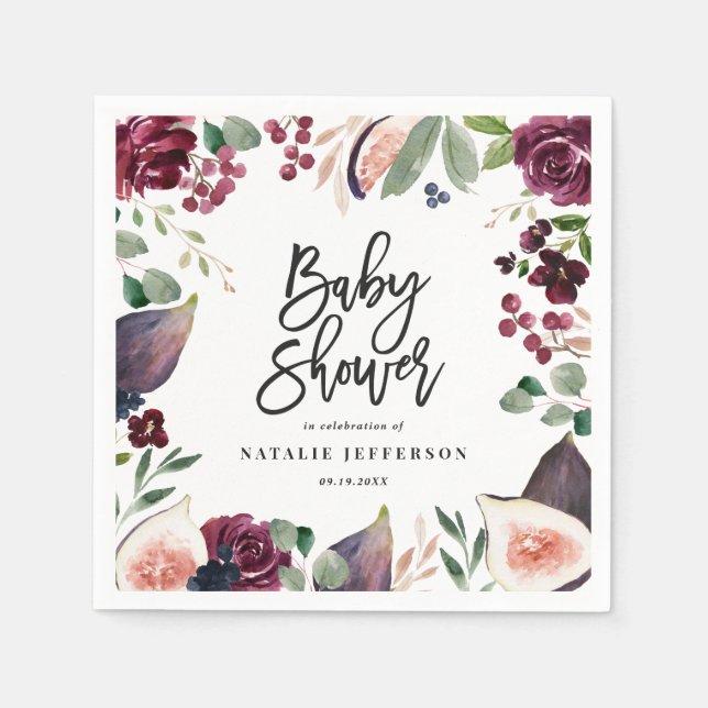 Rosa, Bordeaux, + Feigenfarbenfloral und Skript Serviette (Vorderseite)