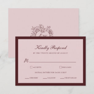 Rosa Bordeaux-Herbsthochzeit-RSVP-Karte Begleitkarte
