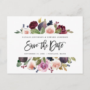 Rosa, Bordeaux und Feigenblumengrün Save the Date Postkarte