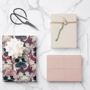 Rosa, bordeauxfarbene Blume Geschenkpapier Set