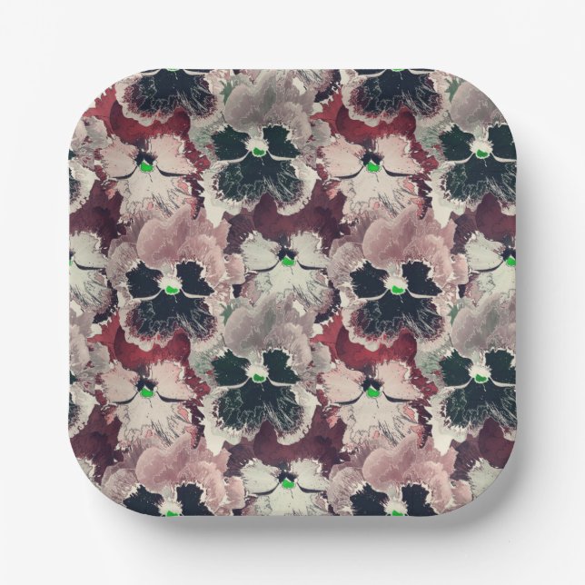 Rosa, bordeauxfarbene Blume Pappteller (Vorderseite)