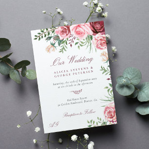 Rosa bordeauxfarbene Rose Aquarellfarben Einladung