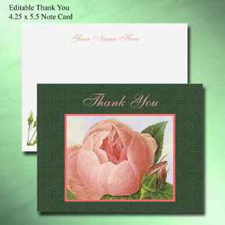 Rosa Botanical-Rose Editierbare Dankeschön 4,25 x  Mitteilungskarte