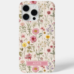 Rosa botanische Aquarell-Blumenname Case-Mate iPhone Hülle
