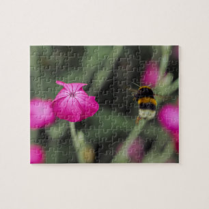 Rosa botanische Blume und Biene Naturfotografie Puzzle