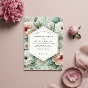 Rosa botanische Blütenhochzeit Einladung