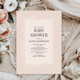 Rosa Botanische Florale Babyparty Einladung