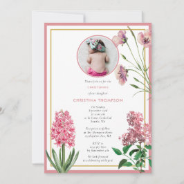 Rosa Botanische Goldtaufe Christening Girl Foto Einladung