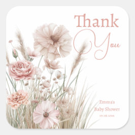 Rosa Botanische Hochzeit & Baby Shower Quadratischer Aufkleber