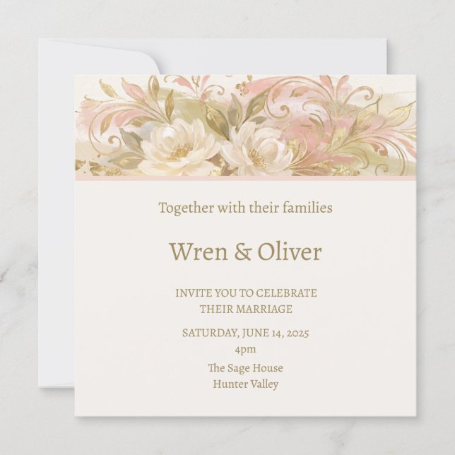 Rosa Botanische Hochzeit Einladung (Vorderseite)