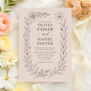 Rosa Botanische Hochzeit im Blumenstil Einladung