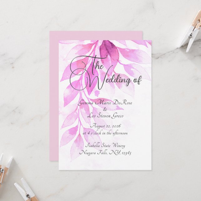 Rosa botanische Hochzeitseinladung Einladung (Vorderseite/Rückseite Beispiel)