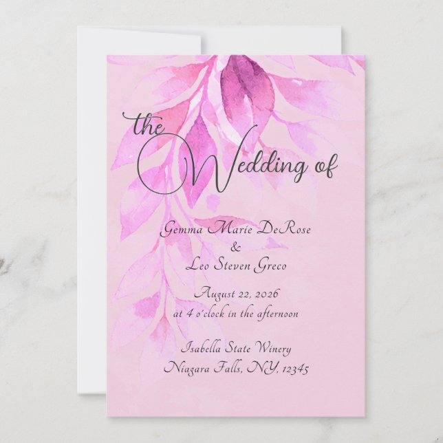 Rosa botanische Hochzeitseinladung Einladung (Vorderseite)