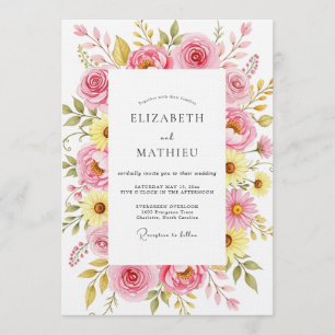 Rosa Botanische Romantische Hochzeit Einladung