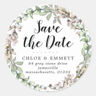 Rosa botanische Save the Date Rücksendeadressen-Au Runder Aufkleber
